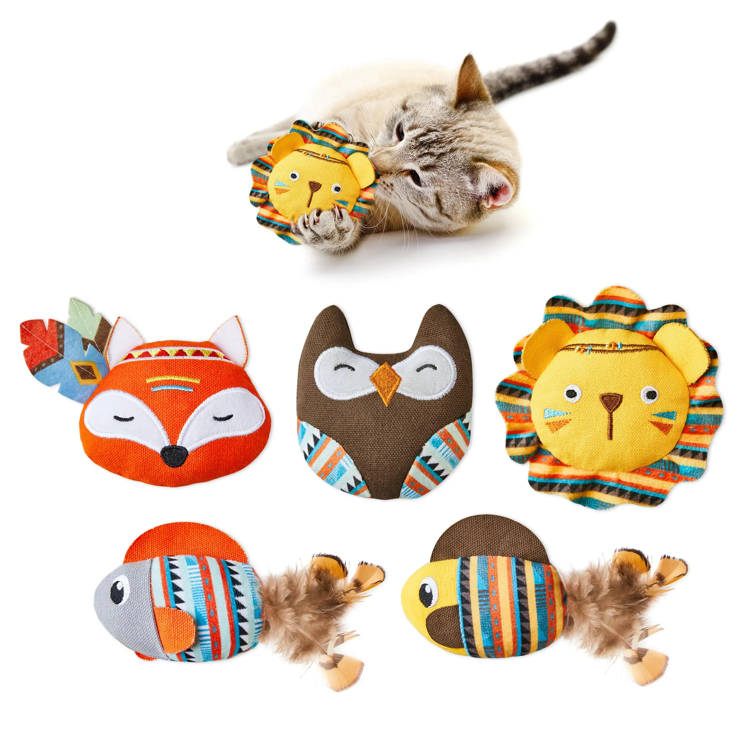 Cat Toys Jungle Animals, 5-Pack Anti-Bite Catnip Toys, Indoor Cat Interactive Cat Kickball Toys, Promote Cat Exercise, 3.5 Inch