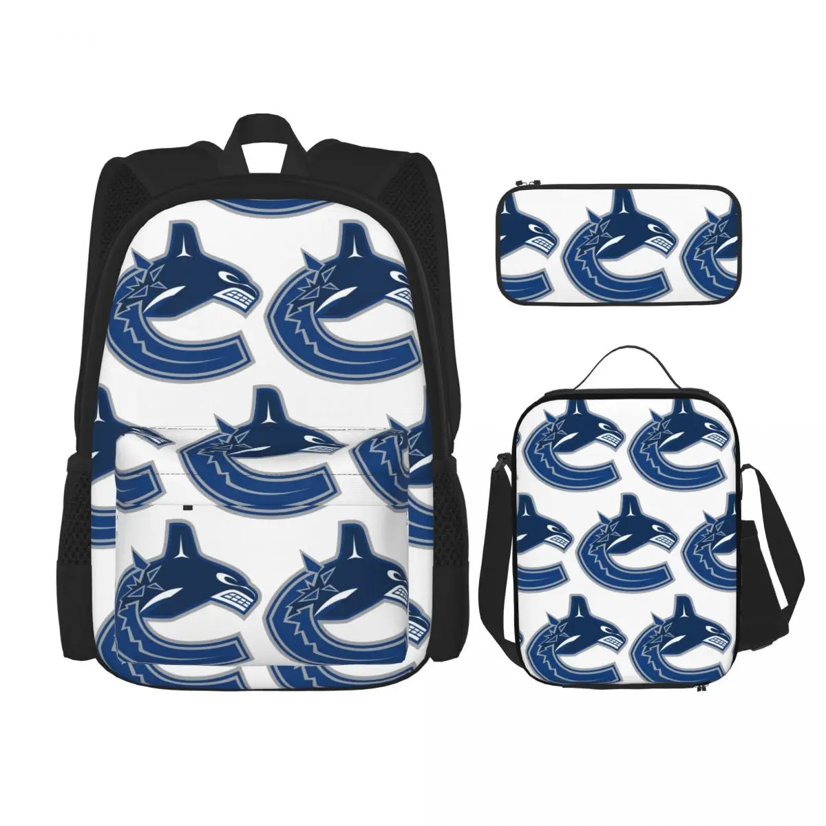 Eel Hockey Vancouver Canucks Merch Backpacks Boys Girls Bookbag School Bags Rucksack Lunch Bag Pen Bag Three-Piece Set