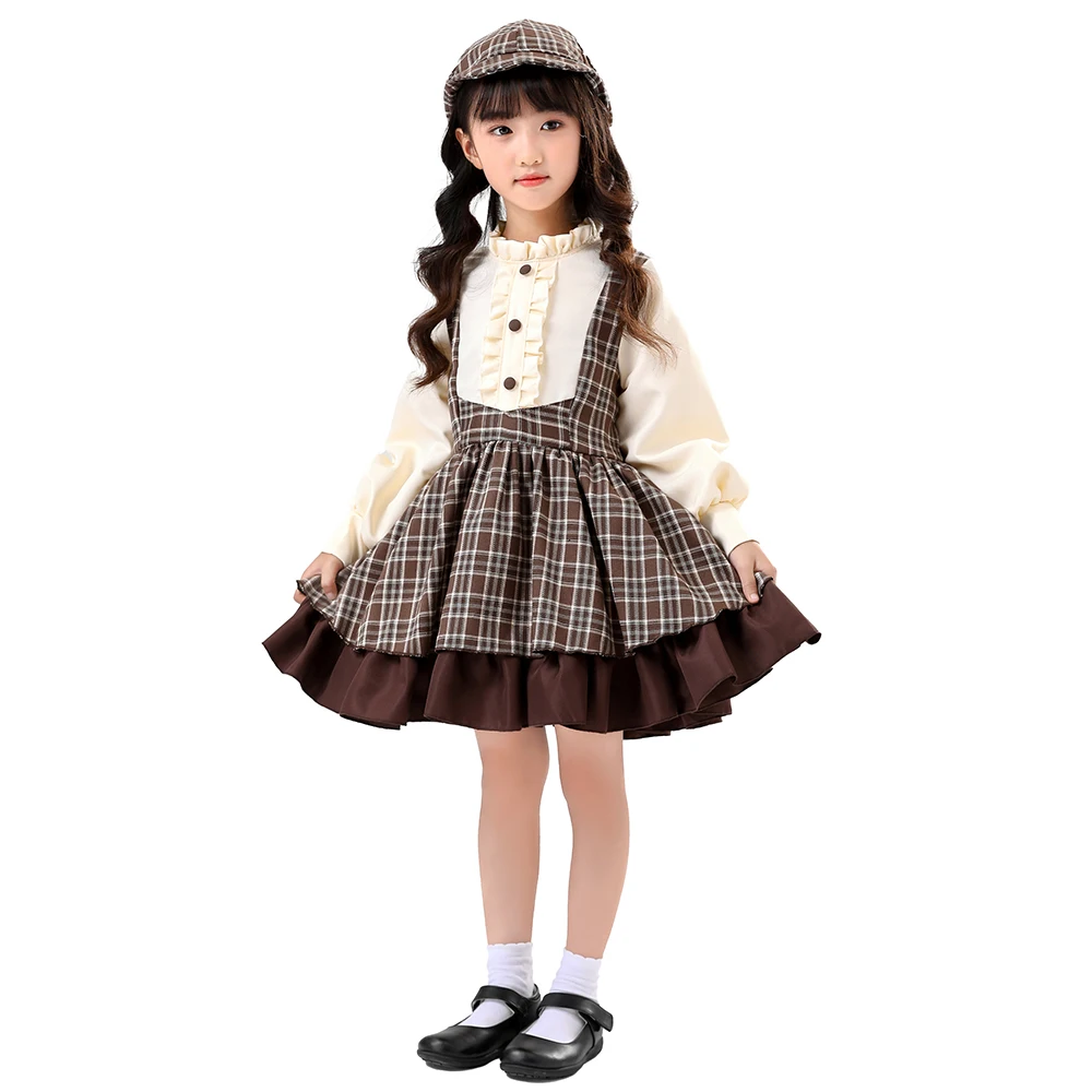 Костюм для косплея детектива для взрослых и детей в британском стиле, платье детектива с высоким воротником и длинными рукавами, женское платье на Хэллоуин