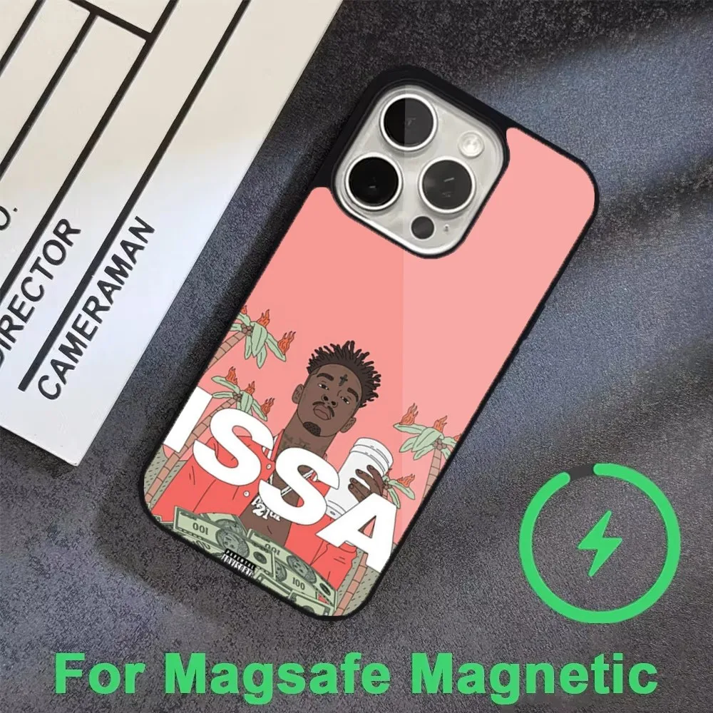 21 S-Savage I-ISSA حافظة هاتف مغني الراب لهواتف iPhone 16,15,14,13,12,11,Pro,Max,Plus,Mini,Magsafe,حافظة شحن لاسلكية مغناطيسية