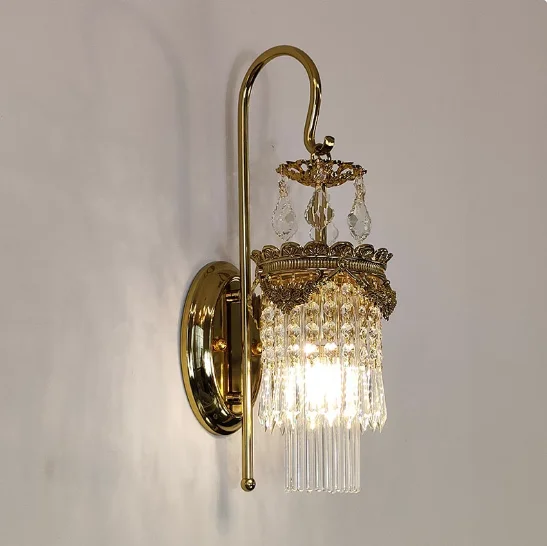 Retro palace crystal wall lamp European luxury background wall living room bedroom bedside porch decorative lantern