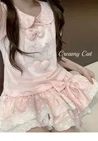 New Sweet Skirt Women Casual Princess Solid Bow Chic Cake Mini  Cute Female Japanese Kawaii Pink Lace Y2k Skirt Summer