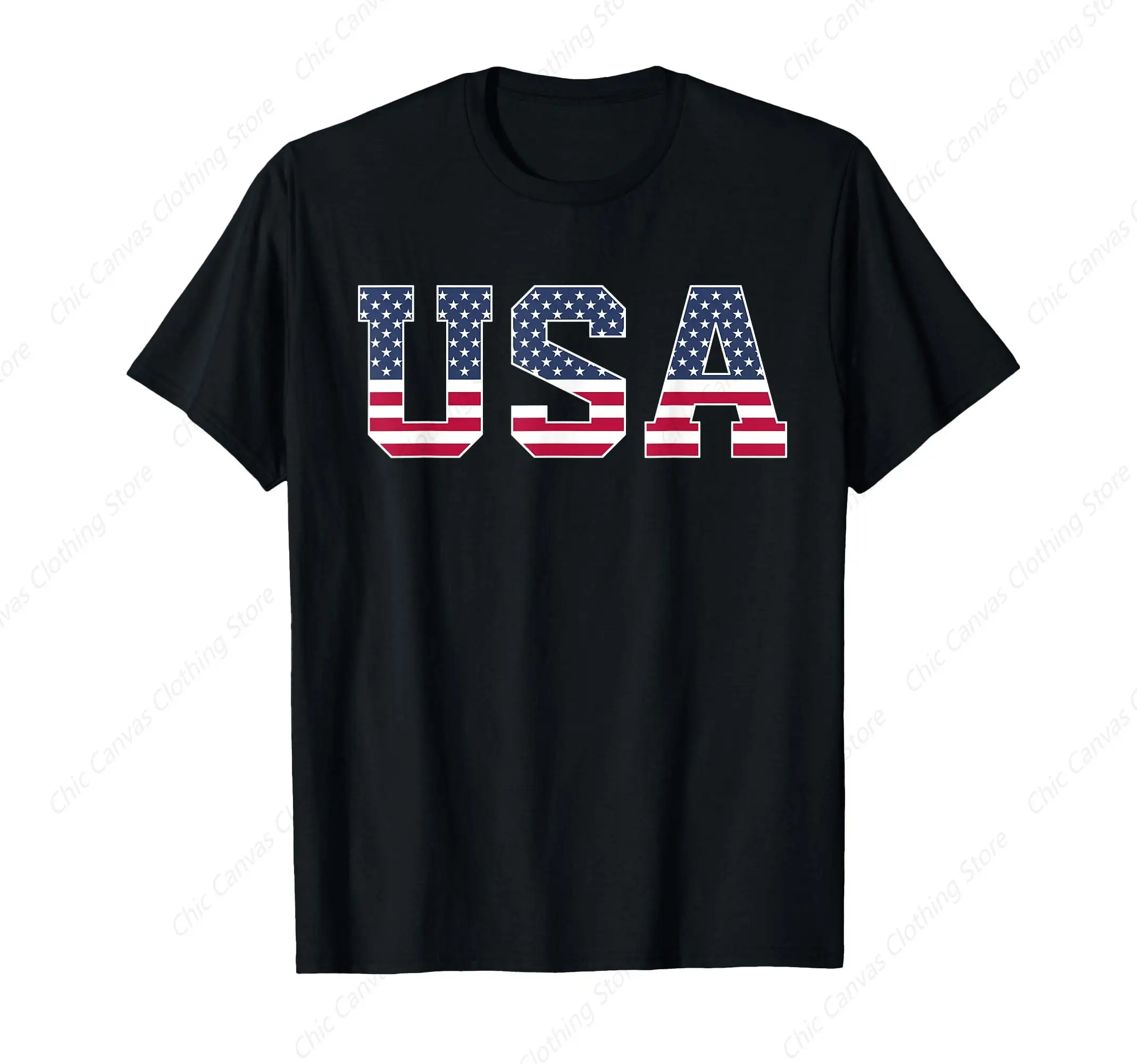 

USA Patriotic USA Flag Men's and Women's July 4th T-shirt Cotton Round Neck Casual Men's Shirt