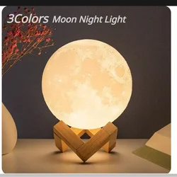 Moon Ball LED Night Light with Plastic Stand, Battery Powered Starry Lamp, Bedroom Decor, Bedside Night Lights, Kids Gifts, 8cm