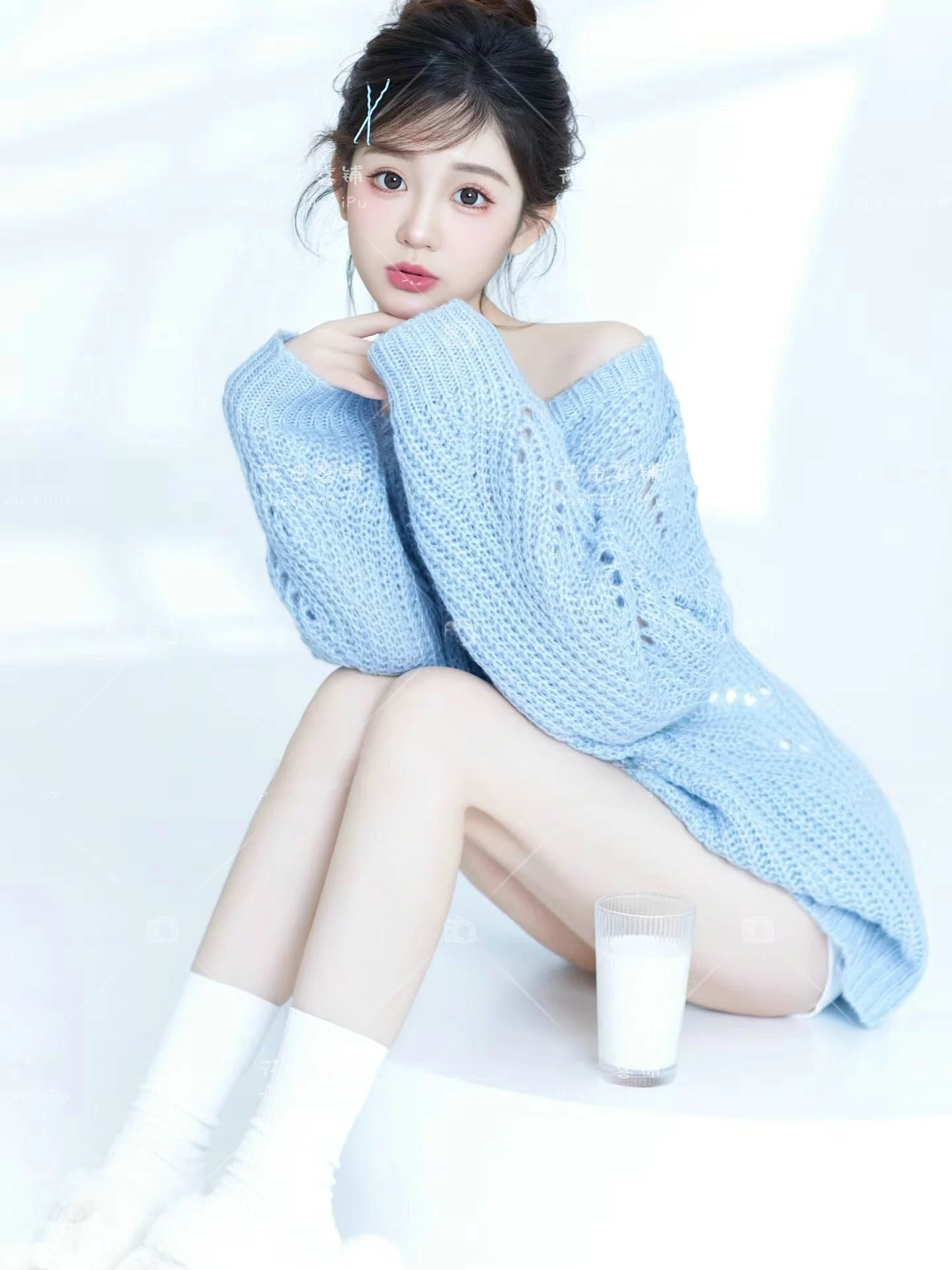 

Новый синий свитер для портретной фотосъемки в стиле Oxygen Feelings, ленивый корейский стиль, одежда для фотосессий для женщин, лето 2024