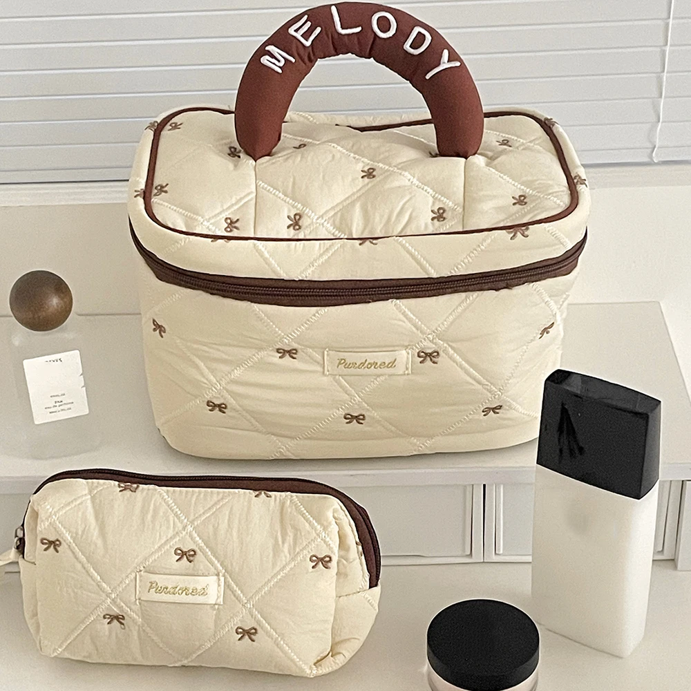 Fashion Brown Bow Cake Women Makeup Zipper Bag Large Capacity Tote Organizer Toiletry Cosmetic Pouch Ladies Make Up Handbag image 5