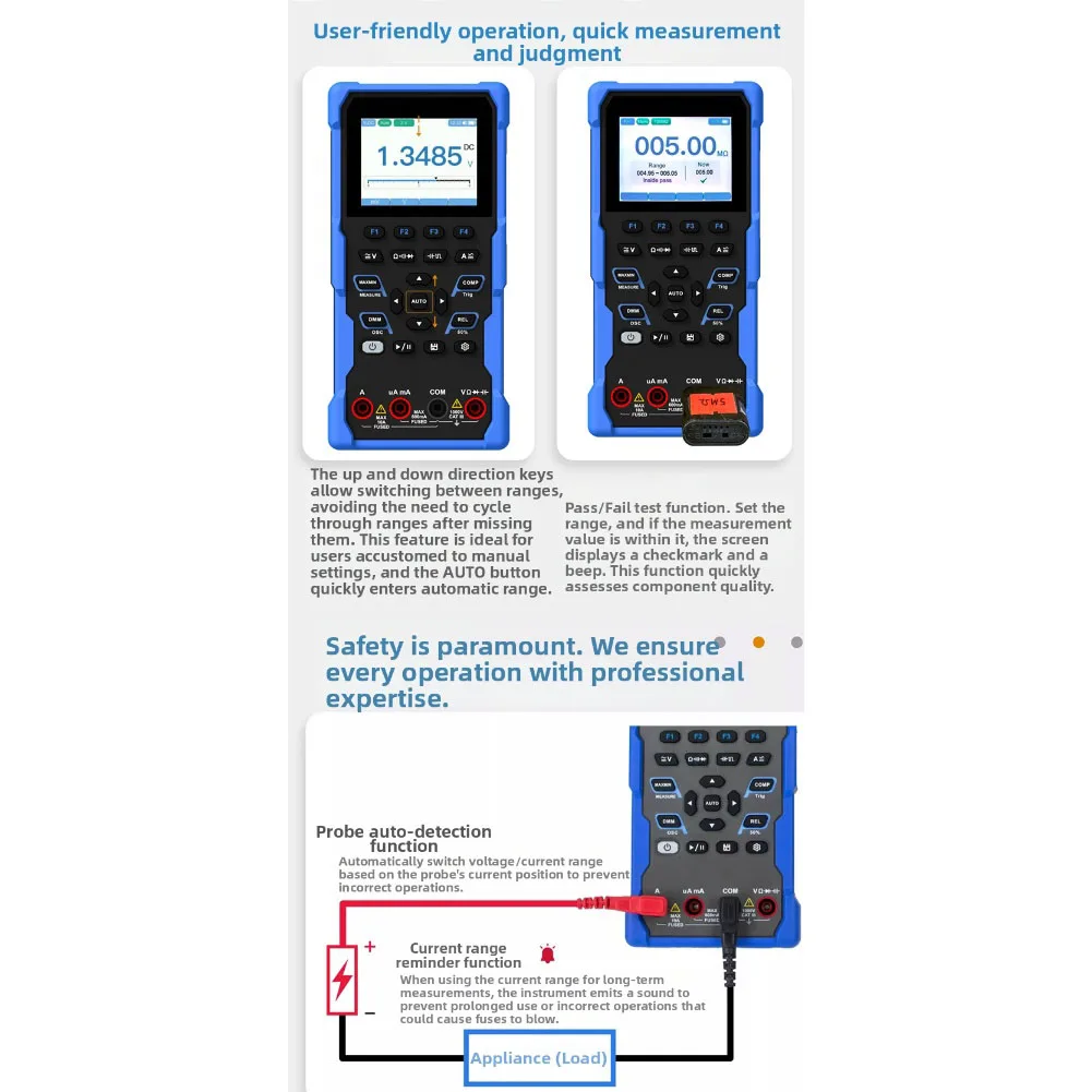 2600mAh Lithium-ion Battery Multimeter Multimeter Anti-burn Multimeter 5.0Msps Sampling Rate Vmax Vmin Vp-p Vavg Vrms