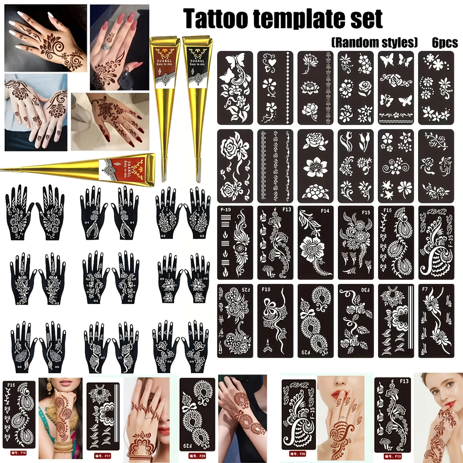 

Temporary Tattoo Gel With Templates, Multiple Tattoo Templates, Two-tone Brown/black Temporary Ink, Semi-permanent Fingerprint B
