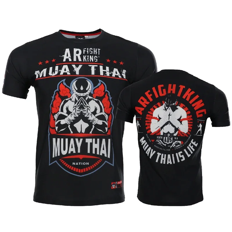 Muay Thai Graphic T Shirt Men Summer Breathable Quick Dry Tee Running Gym Sport Short Sleeve Outdoor Boxing Wrestling Tracksuits