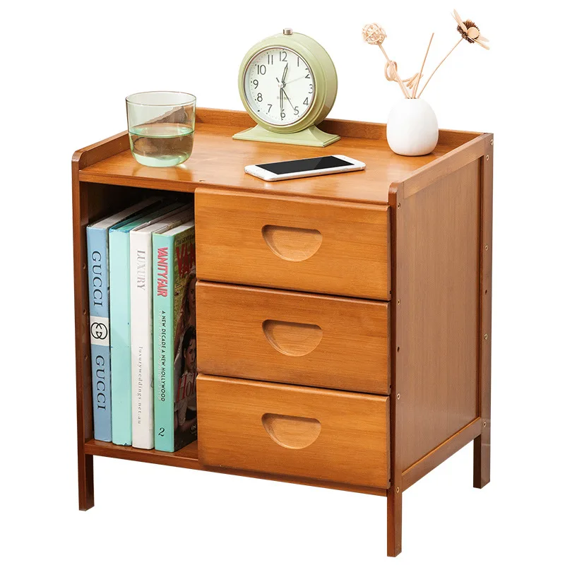 %Bamboo Nightstands, Bedside Tables with Open Storage Compartments, Modern Side Table