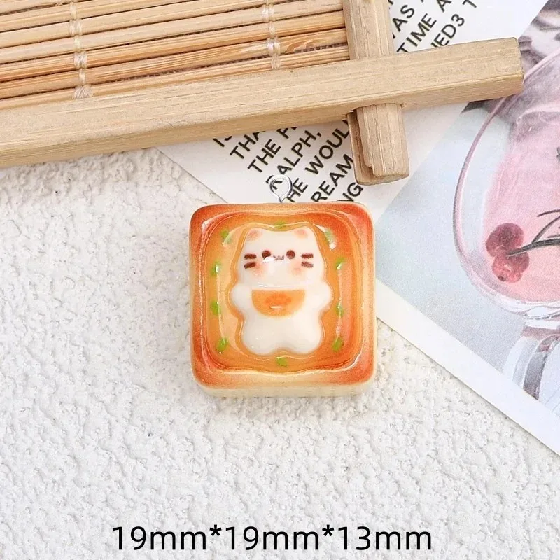 10Pcs Flatback Cat Toast Bread Resin Pendants, Cute Animal Food Charms for DIY Keychain Jewelry Making Findings