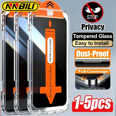 1-5pcs Privacy Full Coverage 9H Tempered Glass Screen Protector for iPhone 17 16 15 14 13 12 11 Pro Max Series, Easy to Install