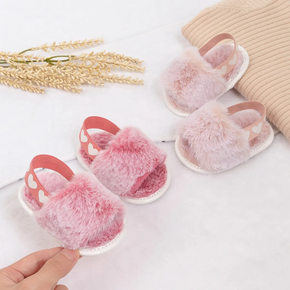 

Newborn Soft Bottom Breathable BabyShoes Shallow Mouth Elastic Toddler Shoes Indoor Baby Girls Crib Shoes Anti-Slip Fur slippers
