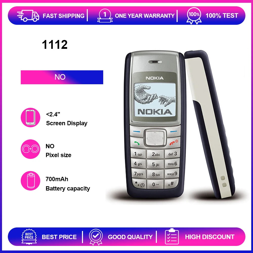 هاتف Nokia 1112 مكبر الصوت المجدد غير مقفول، لوحة المفاتيح العبرية العربية الروسية، حالة جيدة