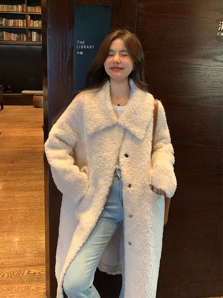 2024 | All wool | Large lapel lamb fur and grass coat for women's composite fur and fur integrated sheep shearing long style aut