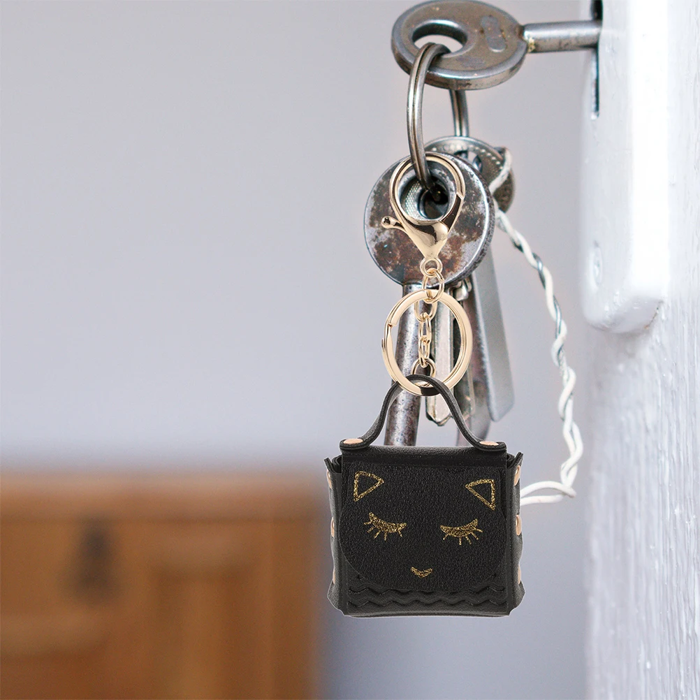 

2pcs Cat Keychain Coin Purse Lightweight Mini Bag Pendant Black Girls Women Change Wallet Cute Cartoon Travel Accessories PU