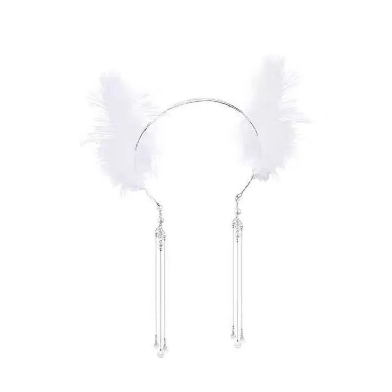 Pearl Tassel Hair Accessories Fashionable Headdress Feather Pearl Tassel Headband Girly Heart Gentle Christmas Headdress