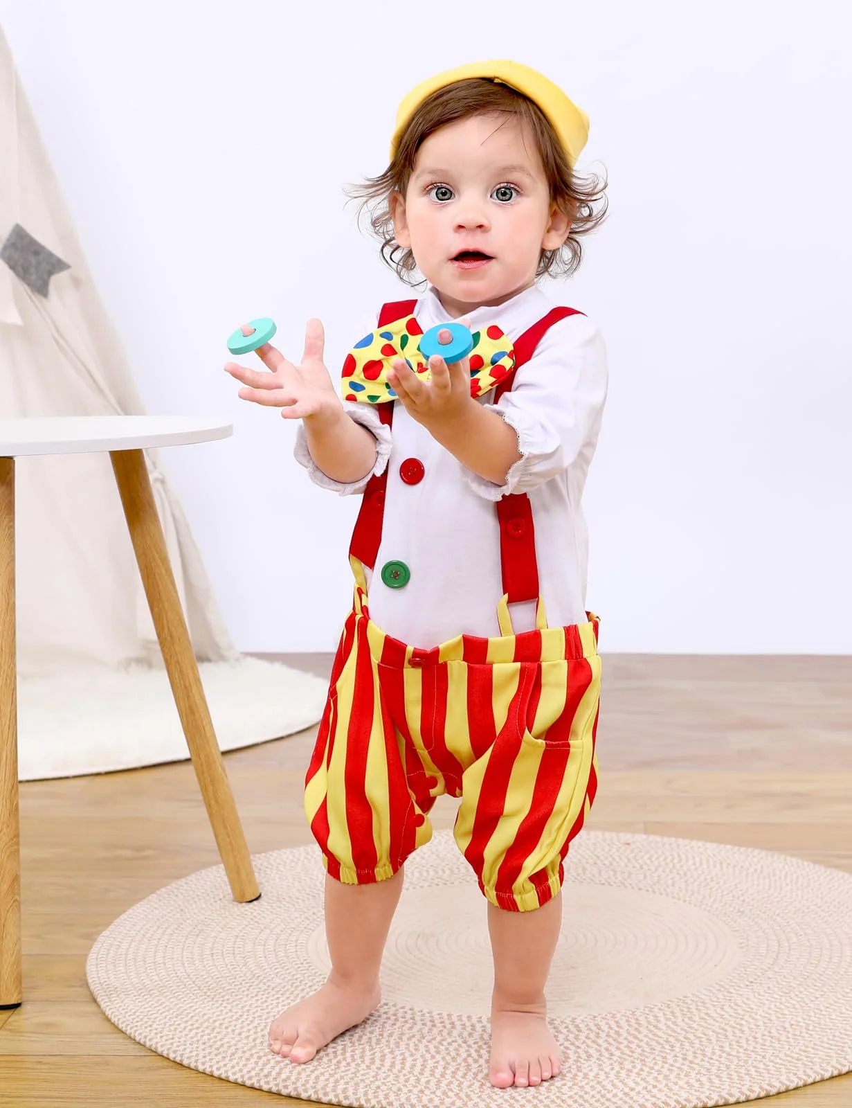 Baby Clown Costume Carnival Purim Boys Girls Circus Jumpsuit Toddler Halloween Cosplay Outfit Sets with Hat