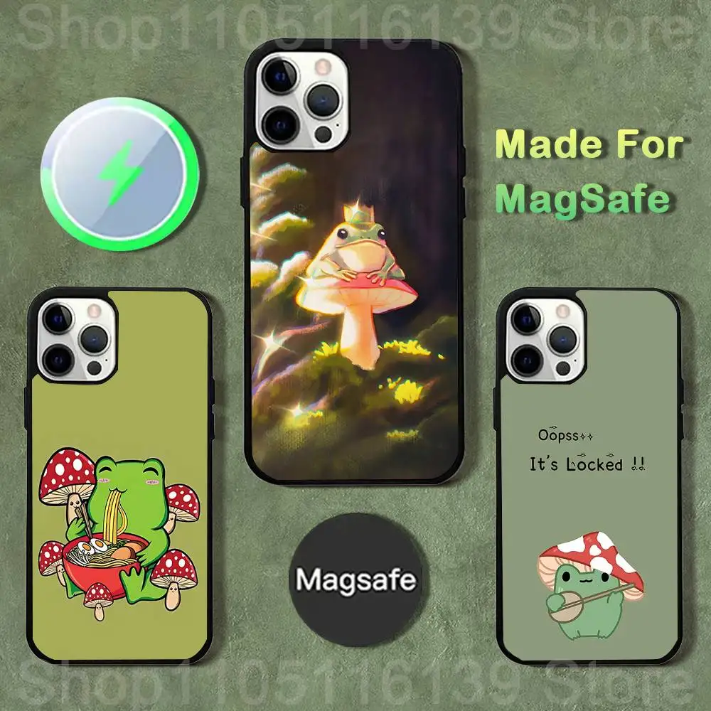 

Green The Frog Mushroom Phone Case For iPhone 17,16,15,14,13,12,11,Pro,Max,Plus,Mini,SE4,E Magnetic Magsafe Wireless Charging