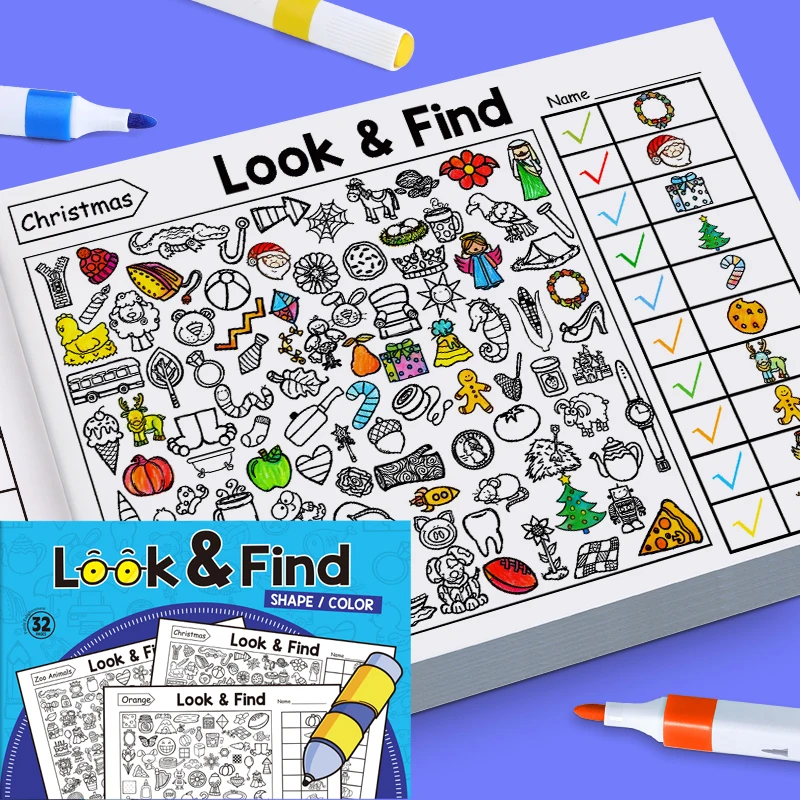 32 Pages Concentration Fine Motor Skills Look & Find Game Drawing Toy Book Coloring Book Activity Training Practice Book