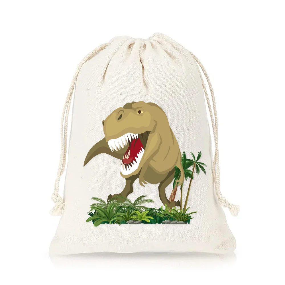 20pcs/lot 20*30cm 7.8*11.7inches Dinosaur Drawstrings Cotton Bag String Pouches Children's Gift Candy And Snacks Packaging Bags