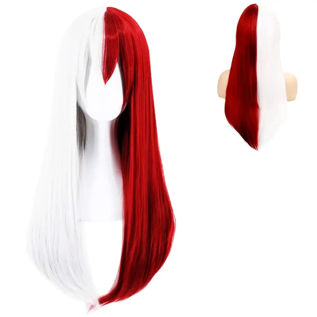 Long Straight Anime Cosplay Wig for Women Red White Synthetic Halloween Hair Wig