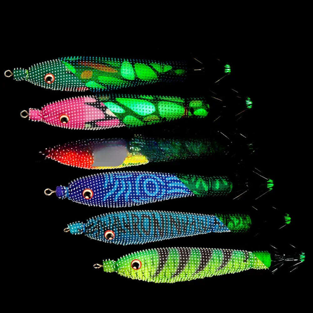 Squid Bait Jig Hook 80mm Length 5g Weight Luminous Particle Coating Rubber+Metal Composite for Enhanced Visibility