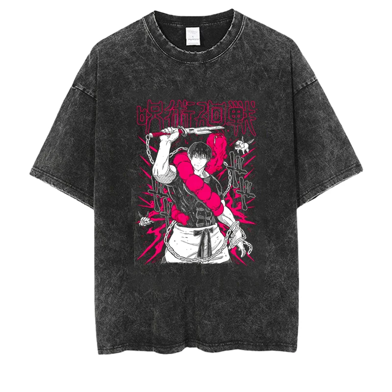 

Anime Jujutsu Kaisen Men's T-shirt Washed Vintage Loose Summer Women's Printed Short-sleeved Tees Oversized Gym Y2k Clothes Tops