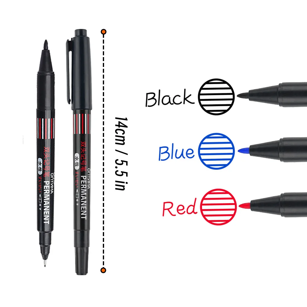 20 قطعة/المجموعة أسود/أزرق/أحمر علامات طرف مزدوج للقلم المعدني مقاوم للماء الحمام النجارة الديكور علامات نقطة متعددة الأغراض
