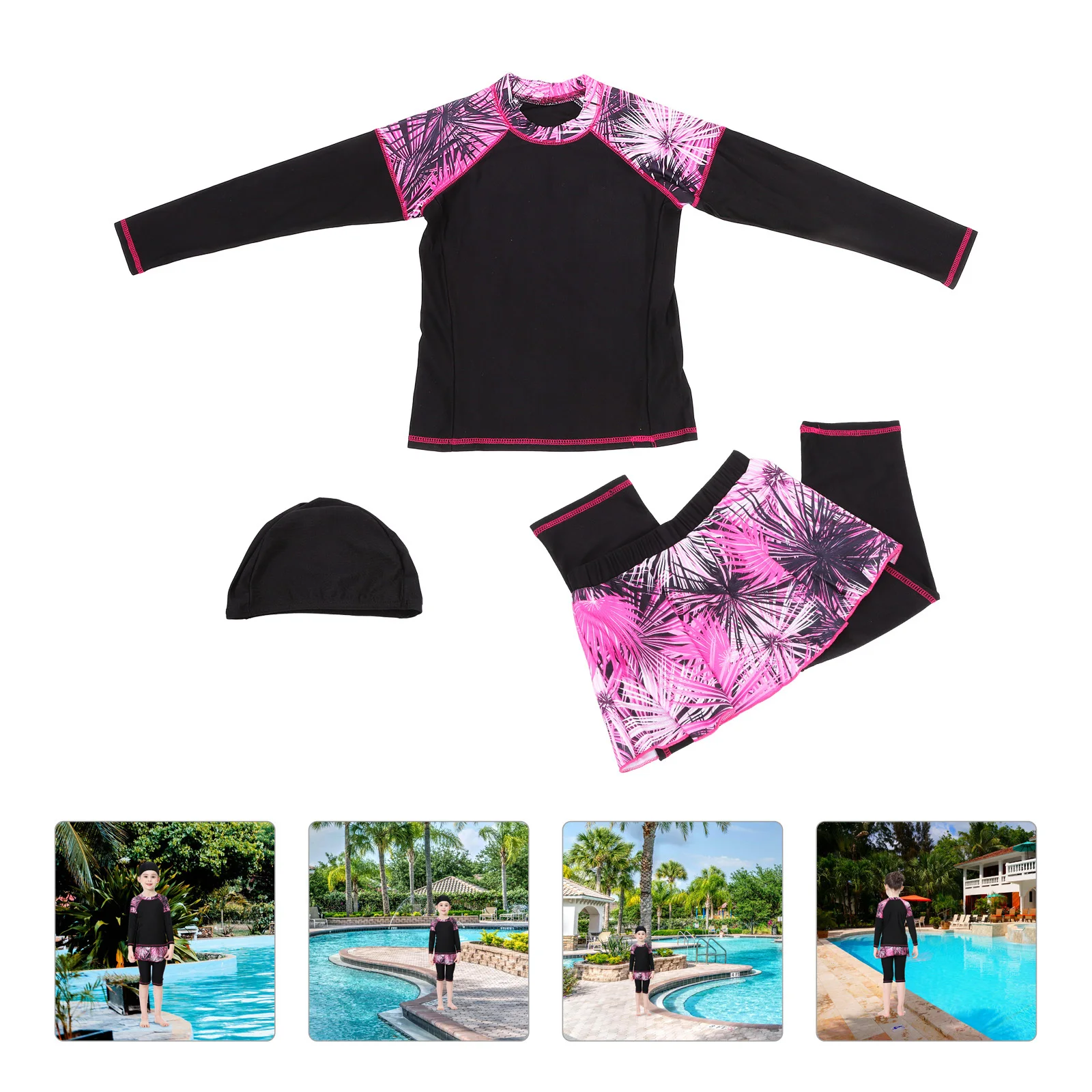 

Traditional Swim Suit Set 150Cm Black Long Sleeve Uv Protection Swimwear for Surfing Floating Diving Holiday Use