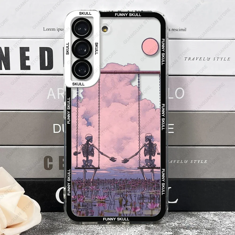 Case For Samsung Galaxy S24 S20 S21 FE S22 Plus S23 Ultra A22 A54 5G Soft Cover Funny Skull