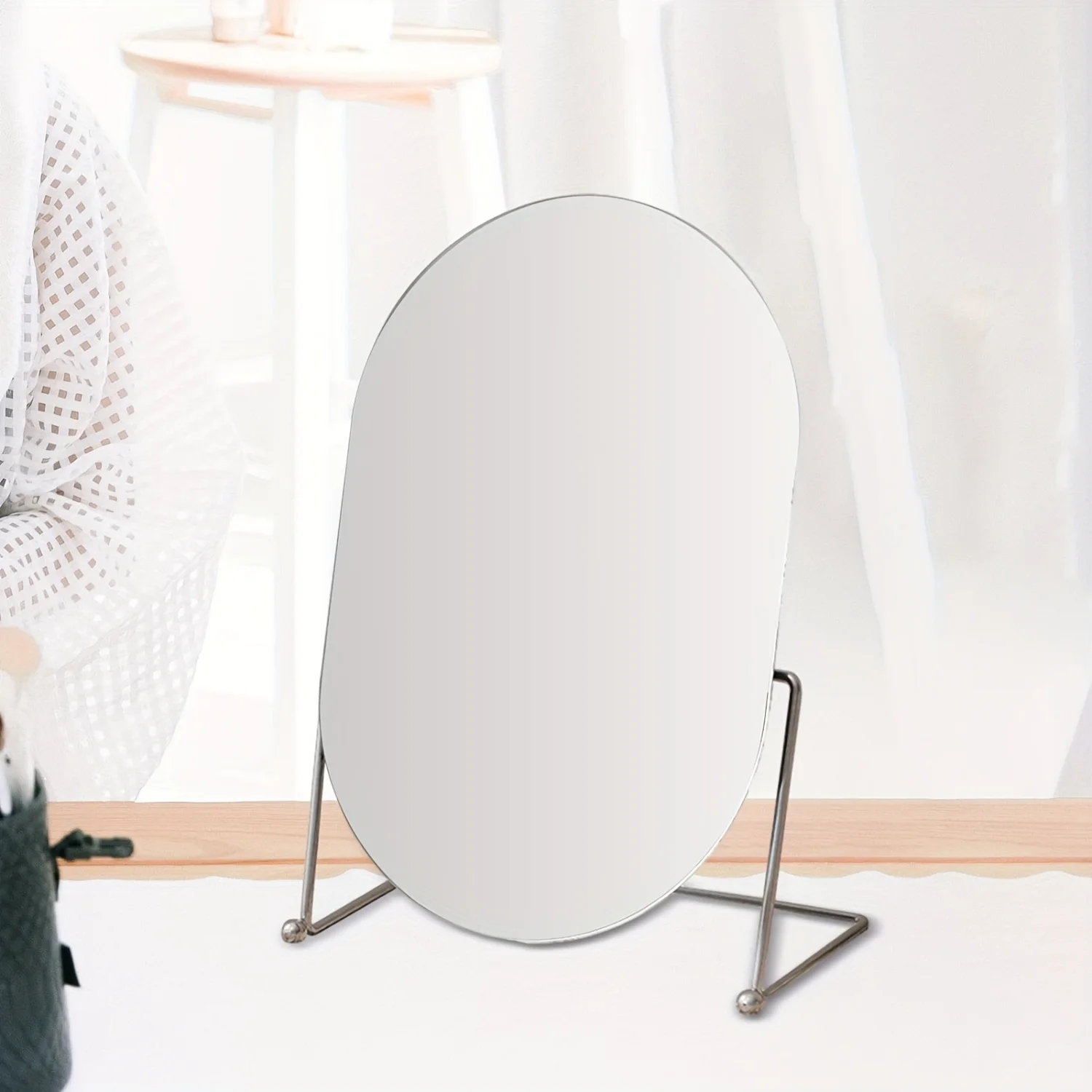 1 قطعة مرآة تزيين سطح المكتب على الطراز الحديث ، °   مرآة زينة دوارة، مرآة مستحضرات تجميل واقفة، مرآة مكياج بيضاوية للعداد، سرير