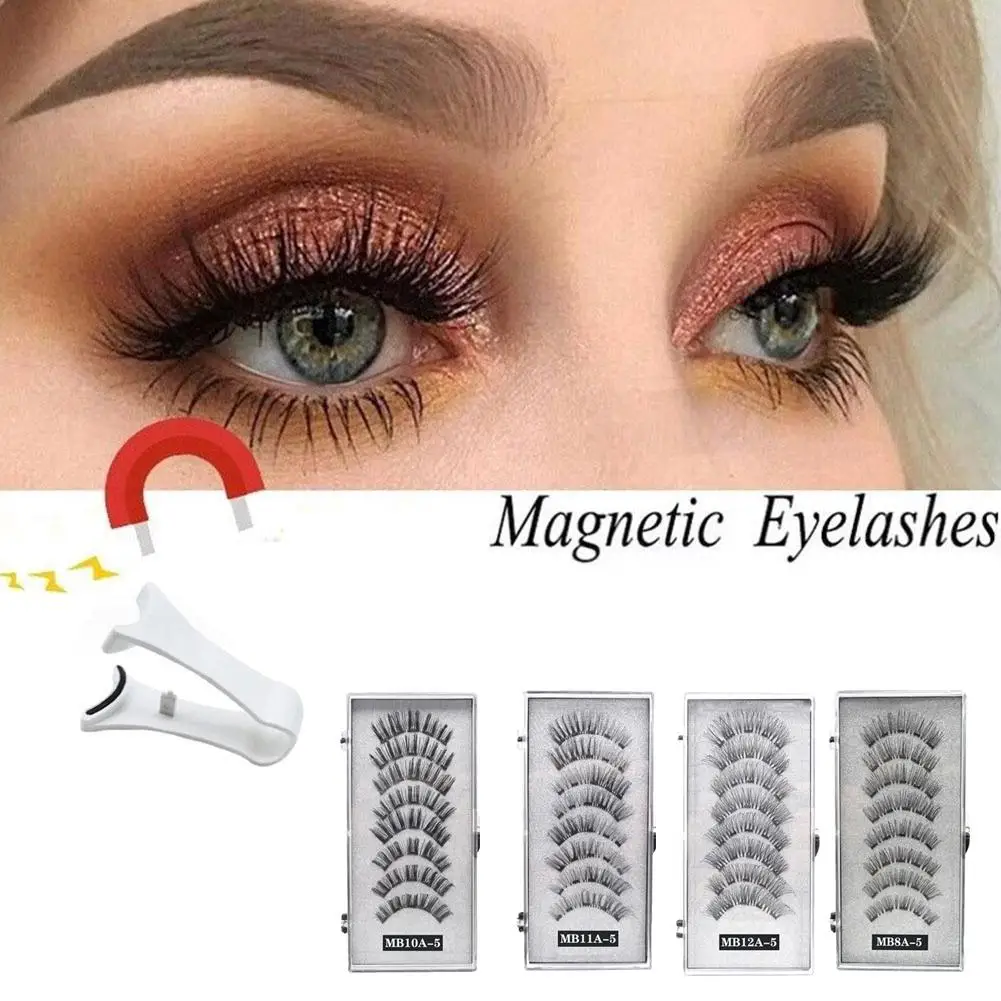 4 Pairs 5 Magnets 3D Natural Magnetic Eyelashes Hand Artificial Reusable Natural Mink Eyelashes False Eyelash Extension Tool