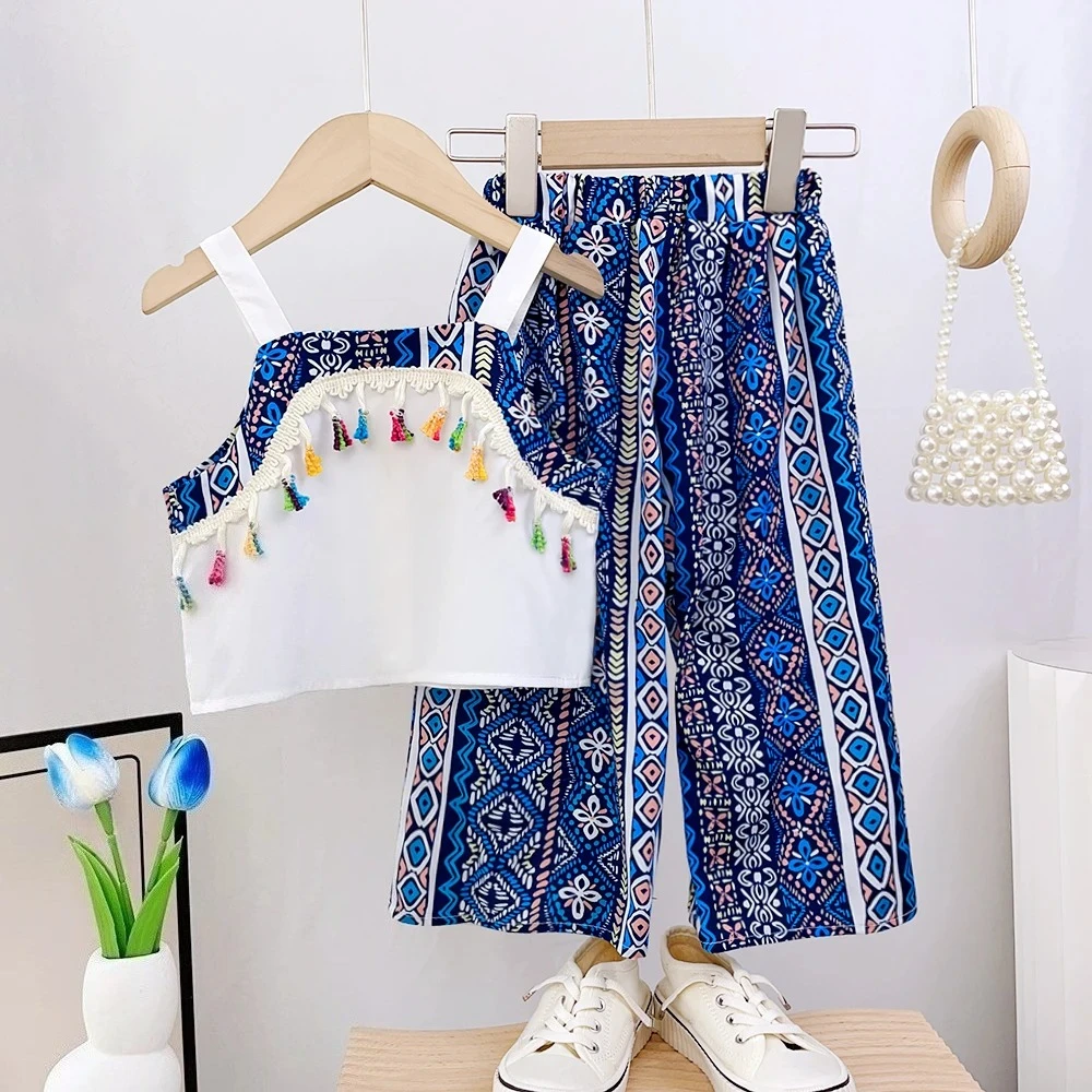 الصيف الفتيات أزياء أكمام واحدة الصدر شرابات بروتيل + السراويل 2 قطعة مجموعة 3-7 سنوات الاطفال لطيف عارضة الزي الملابس