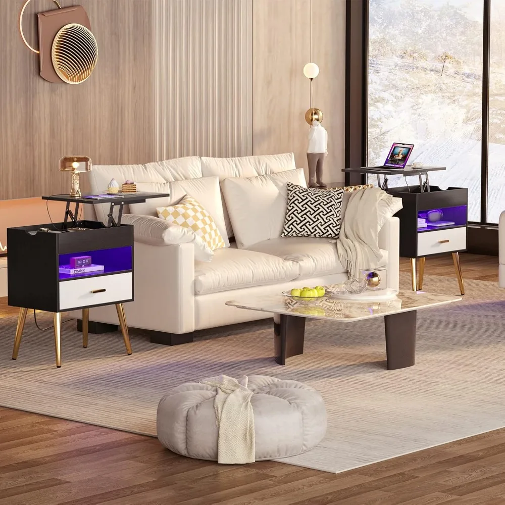 Móveis para casa com luzes LED, reversível Lift Top, Nightstand Set, Bedroom Bedside Table, grande Night Stand, 30 polegadas, conjunto de 2
