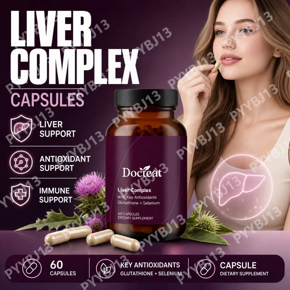 Docteat Liver Complex Capsules with Milk Thistle Dandelion Artichoke Glutathione and Selenium Daily Wellness 60 Capsules 30 Day