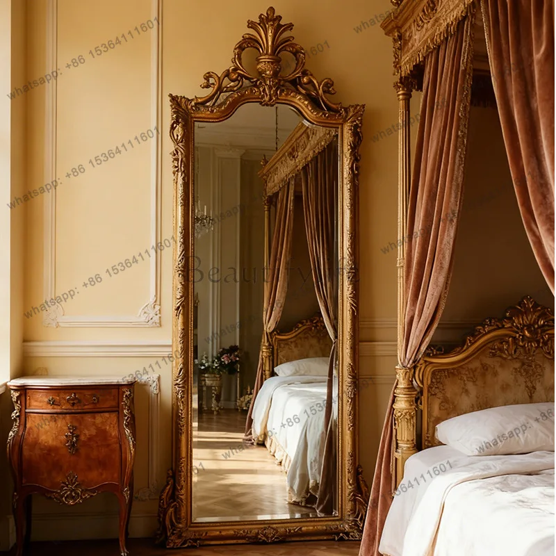 

French retro carved light luxury floor mirror court style clothing store full-length mirror