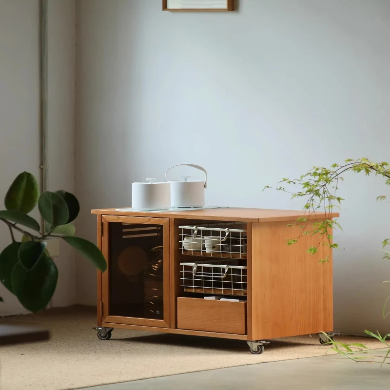 Shanjian tea cart solid wood mobile coffee table living room household small apartment tea table integrated tea table