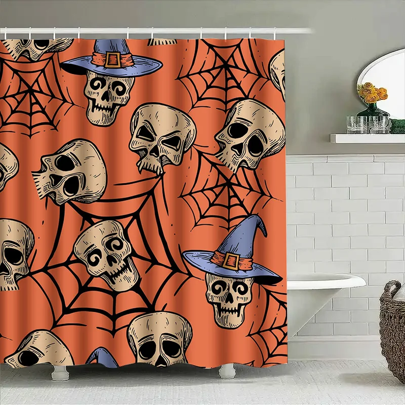 

Tuniu Spooky Skull Halloween Shower Curtain Scary Skeleton Pattern for Bathroom Kids Room Decor