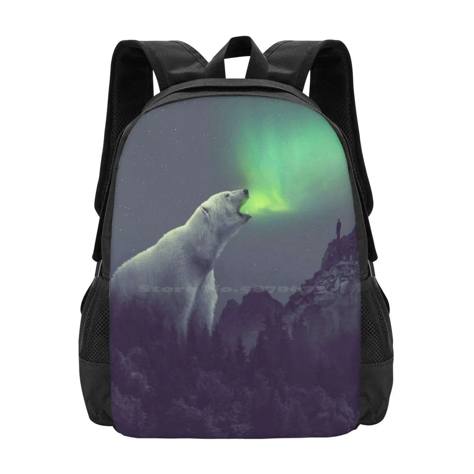 

Aurora Large Capacity School Backpack Laptop Bags Polar Bear Northern Lights Aurora Borealis Surreal Nature Wildlife Photo