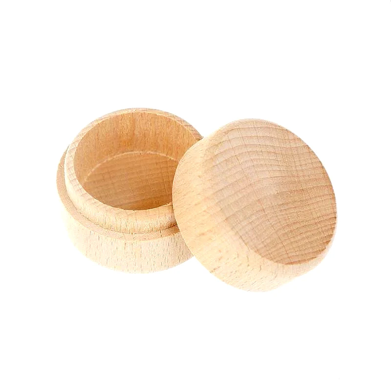 5PCS Round Wooden Storage Boxes Jewelry Ring Durable Boxes Wedding Baby Tooth Keepsake Box Decoration Natural Craft Home Storage