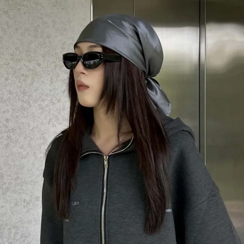 y2k 女性バンダナスカーフファッションスクエアヘッドスカーフパンクスタイルケバケバシルバーヘッドバンドヘアアクセサリー女性女の子