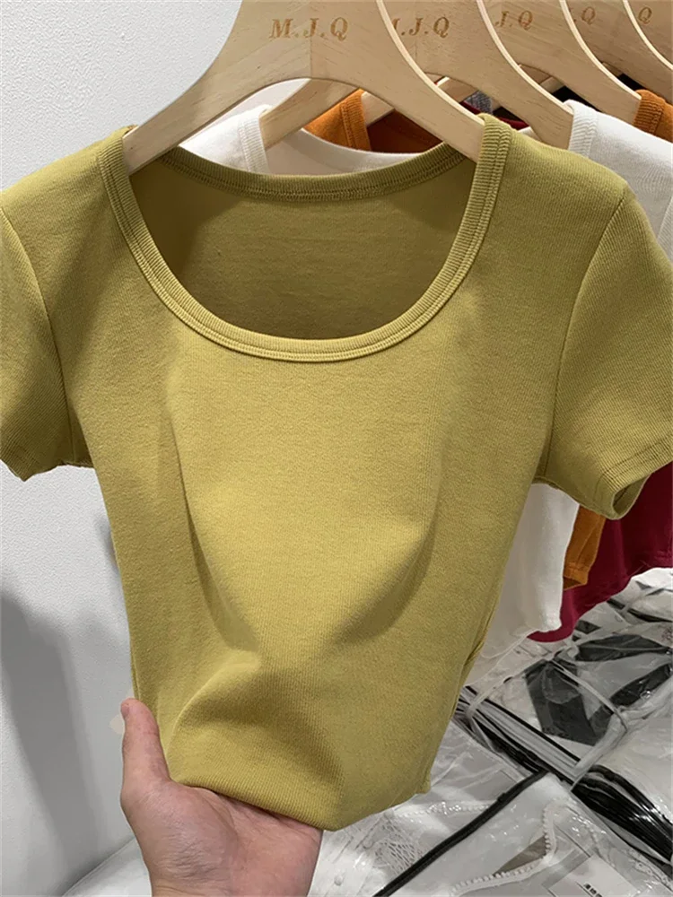 

New Summer Top Sexy T Shirt Women Elasticity T-Shirt Korean Style Woman Clothes Slim Tshirt Female Skinny Short Sleeve Tops Tee