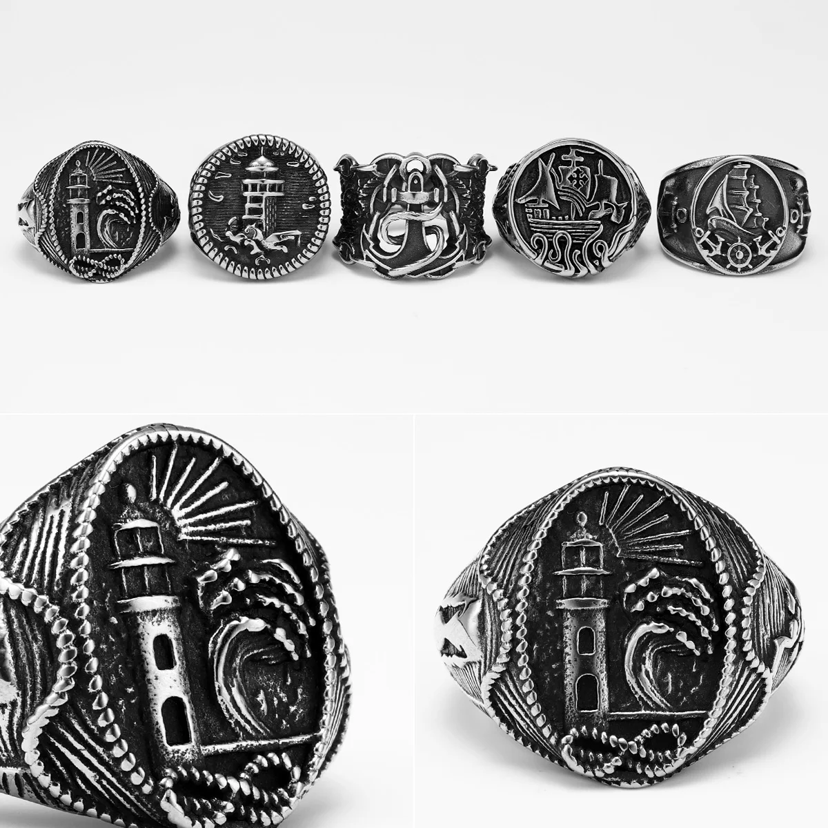 منارة المحيط بحار الرجال خواتم الفولاذ المقاوم للصدأ النساء مجوهرات خمر الشرير الصخرة كول الاشياء الإكسسوارات هدية بالجملة #6