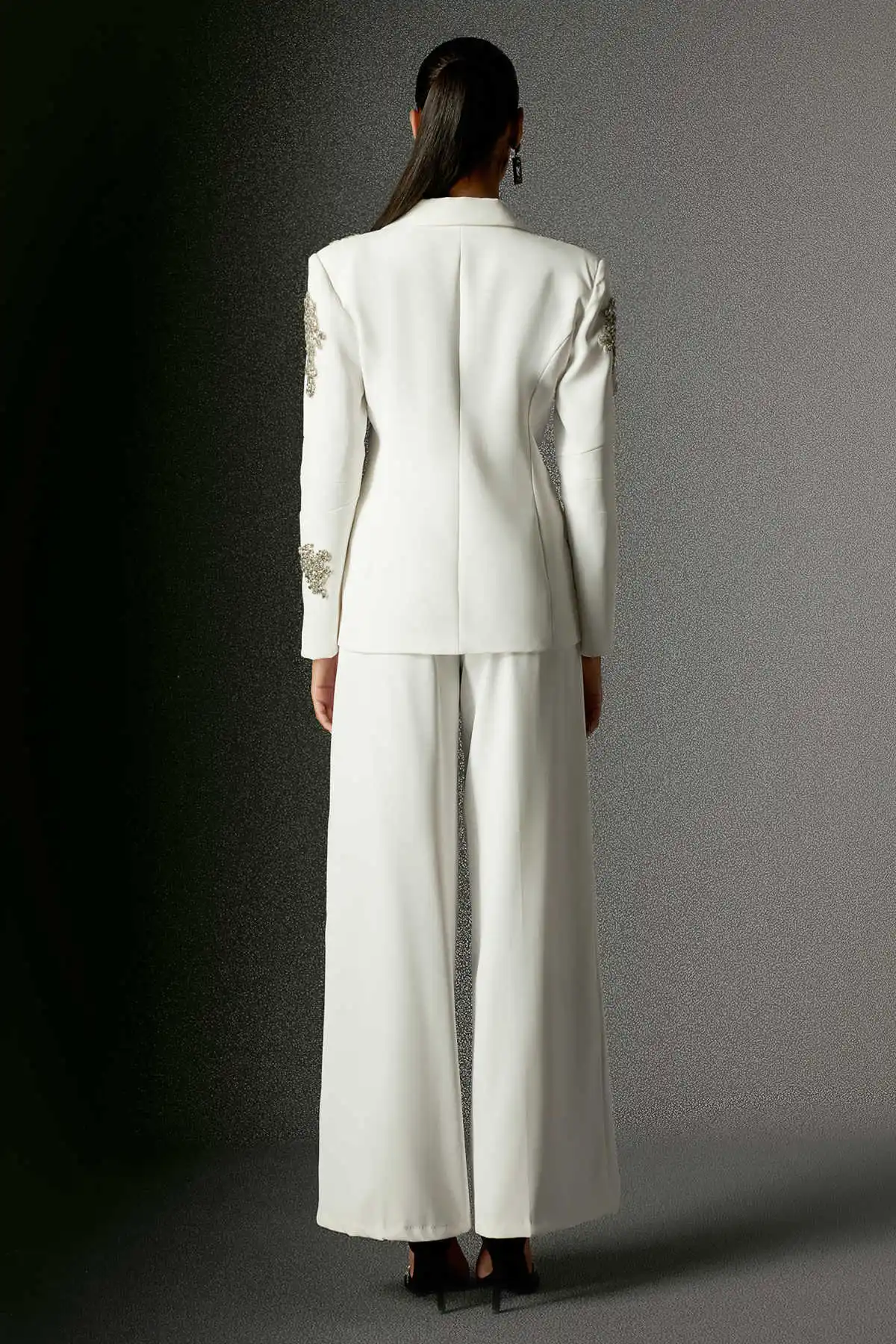 Exquisitos trajes de mujer, 2 piezas, chaqueta con cuello en V y un botón con cuentas, vestidos de fiesta de cristal personalizados a la moda