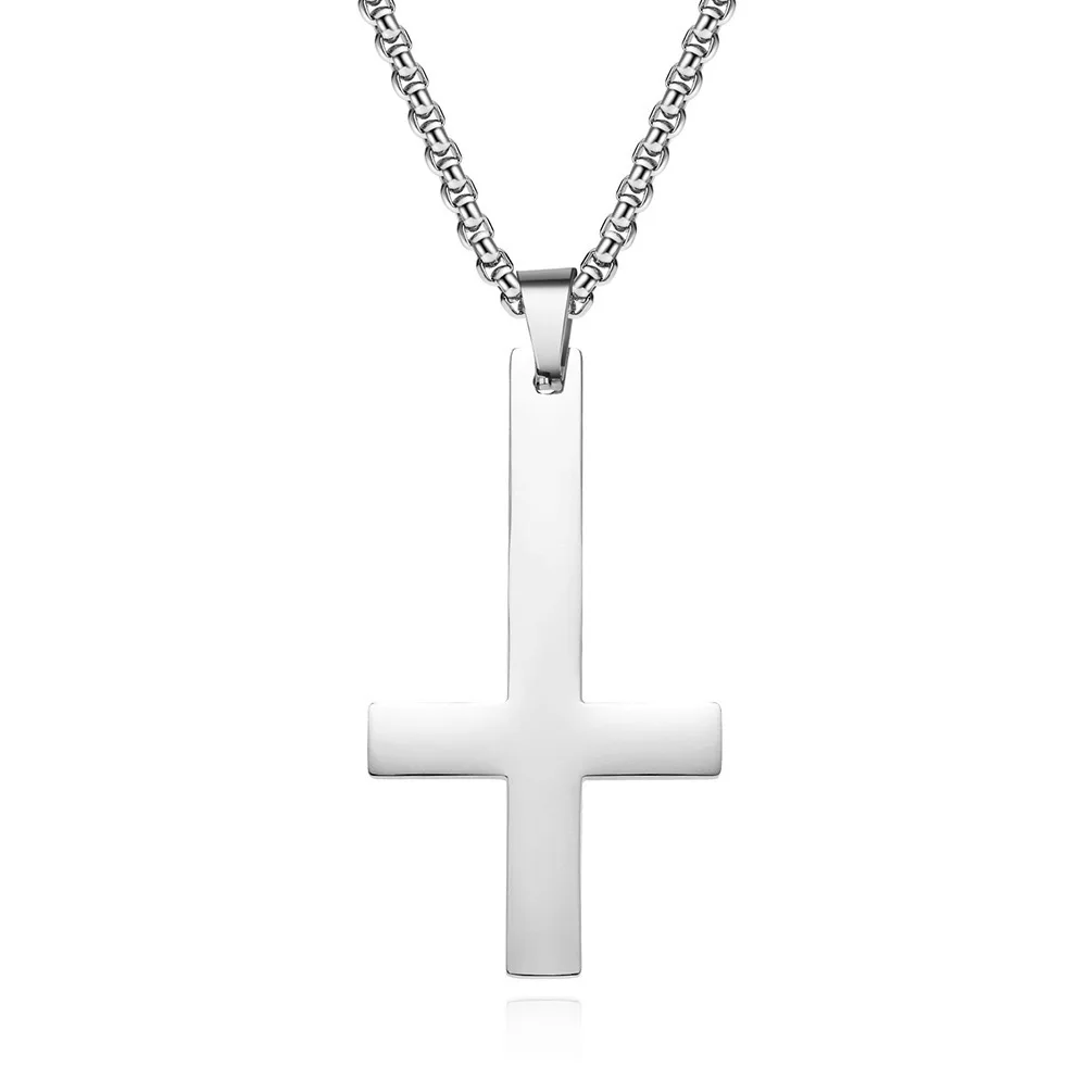 Stainless Steel Gothic Christian Inverted Cross  Necklace Suitable for Men and Women Fashionable Simple Jewelry