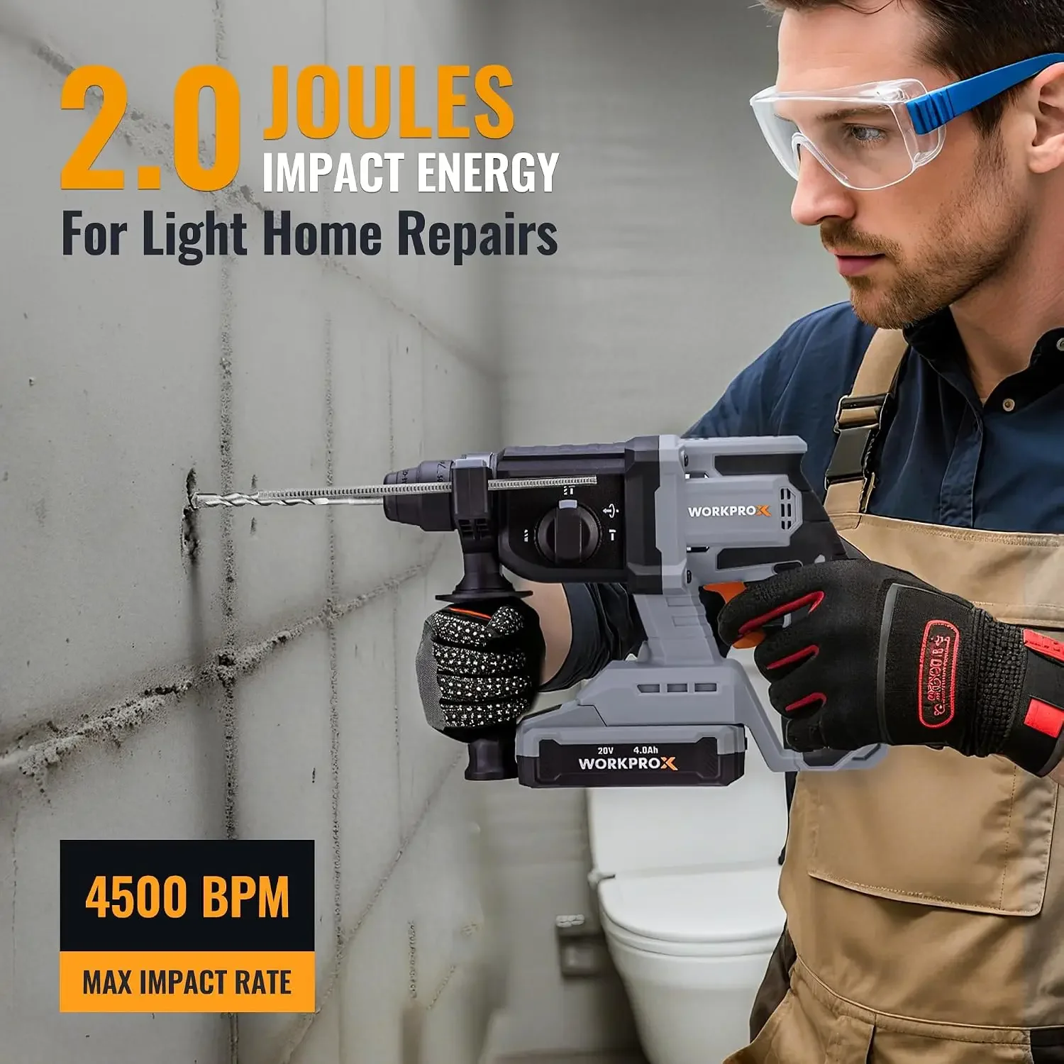 BestsellingUSA Stock WORKPROX 20V Brushless Cordless Rotary Hammer Drill | 7/8