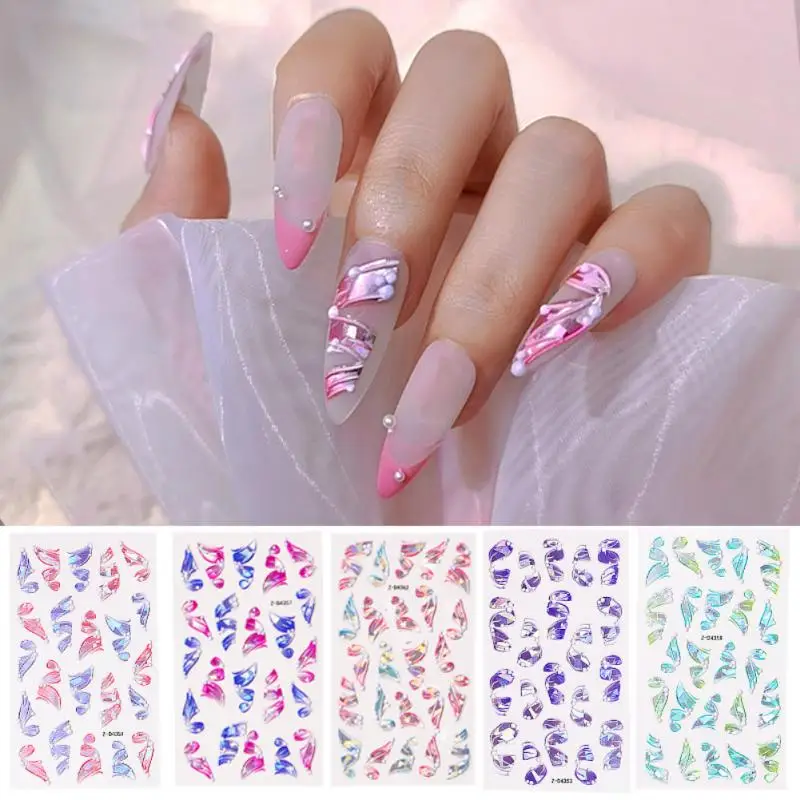 5D Nail Stickers Flowers Geometric Lines Decor Acrylic Embossed Sliders Gold Frame Nail Decals Manicure 2023 Nails Decorations