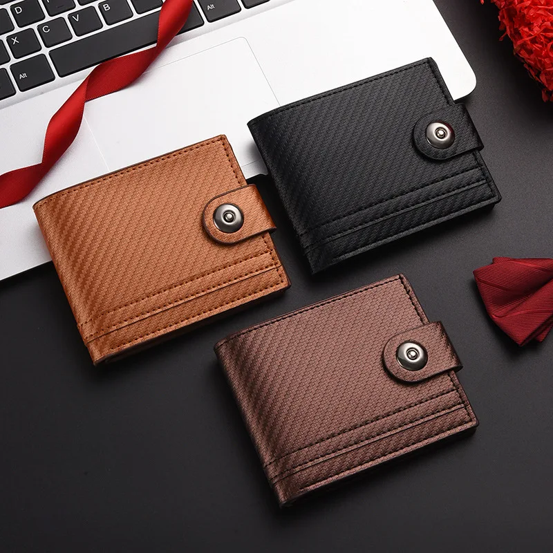 New Men's Wallet Short Money Clip 2-fold Snap Wallets PU Leather Purse Multi Card Position Card Holder Solid Color Clutch