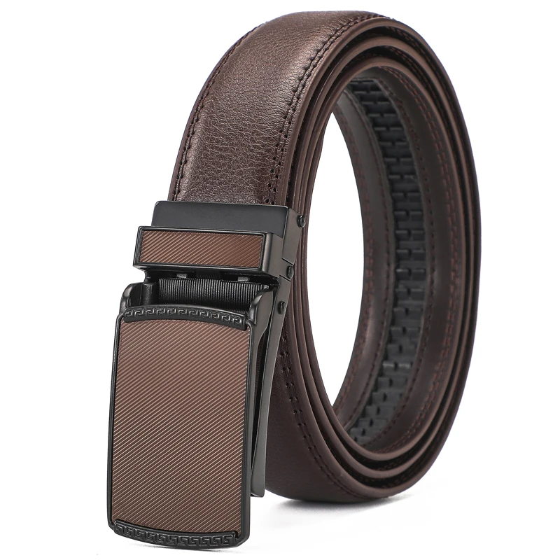 Wysokiej jakości męski skórzany pasek Comfort Click Belt z automatyczną klamrą, wygodny, biznesowy pasek z grzechotką do golfa, Chr